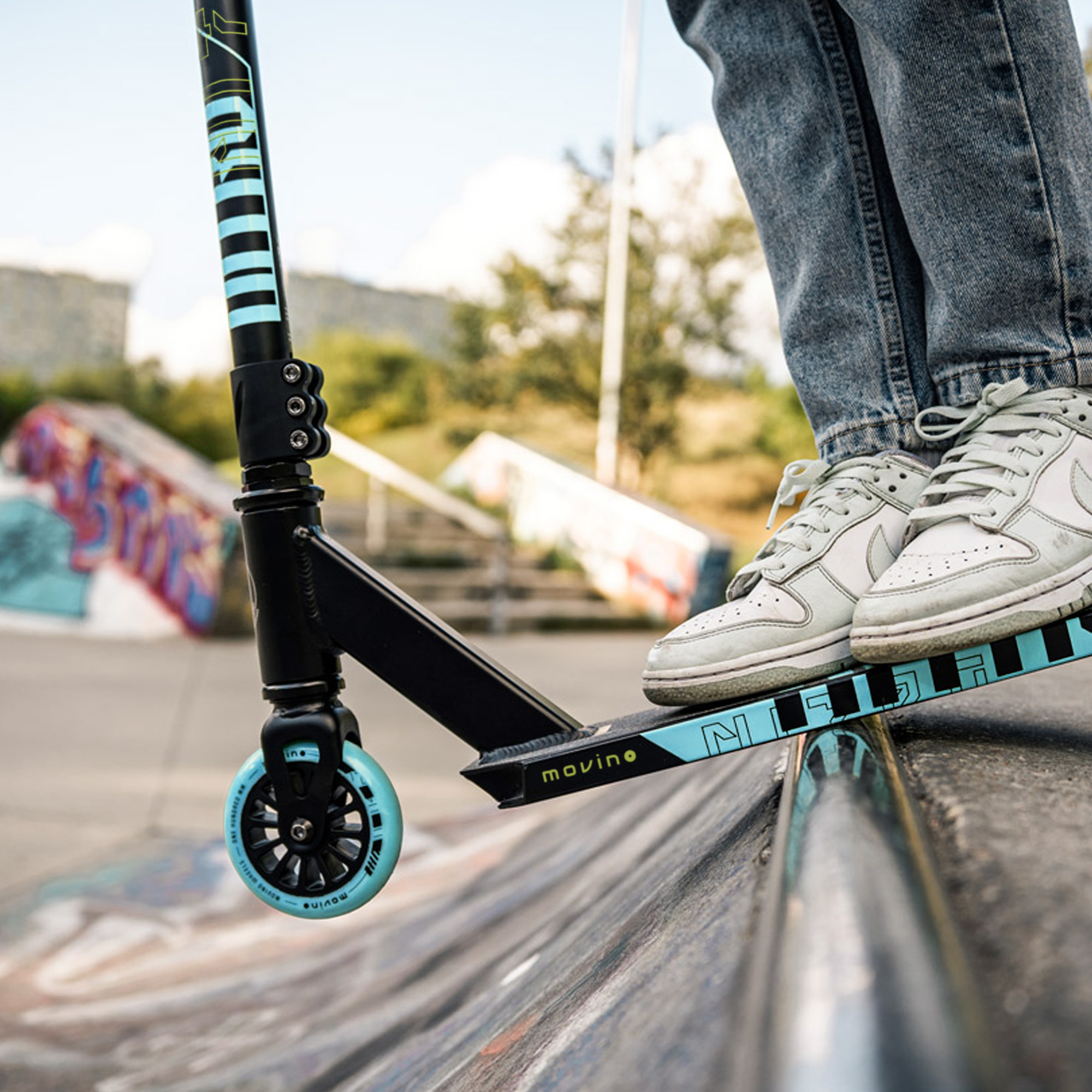 Movino Stunt Scooter Deck 54 Cm – Aluminium, Box Cut, Für 110 Mm Räder, Bis 100 Kg, Mit Marceau Ladhoue Signatur